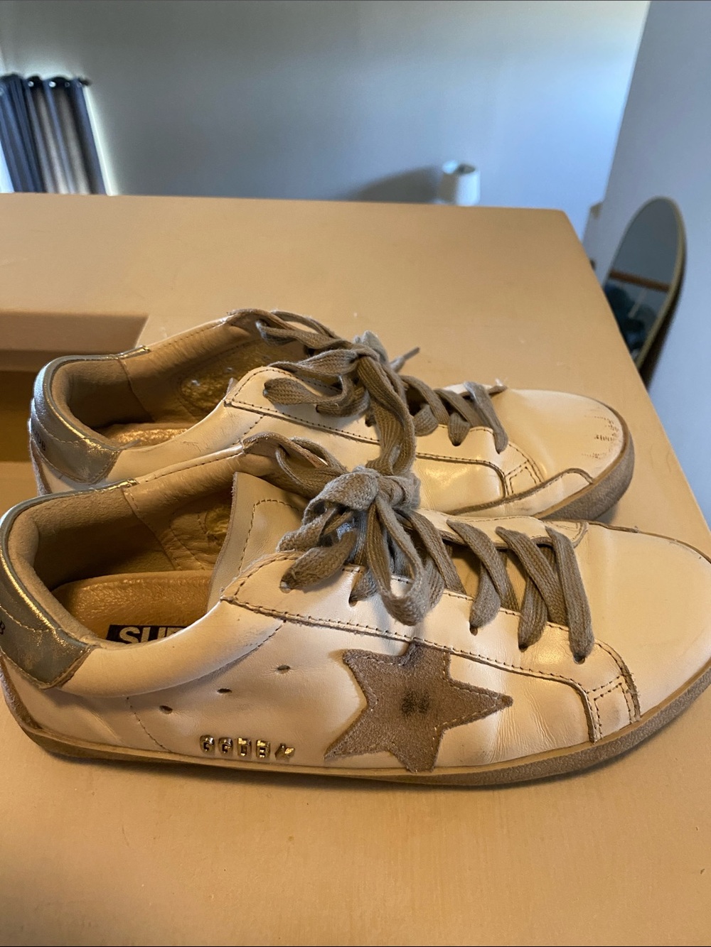Golden Goose White Leather Low-Top Sneakers with Gray Star